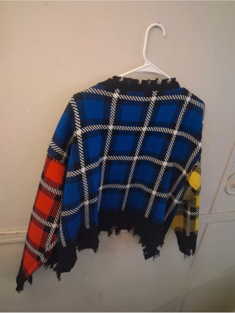 Multi-Color Plaid Varsity Cardigan Jacket with 'A' Patch - Picture 3 of 7